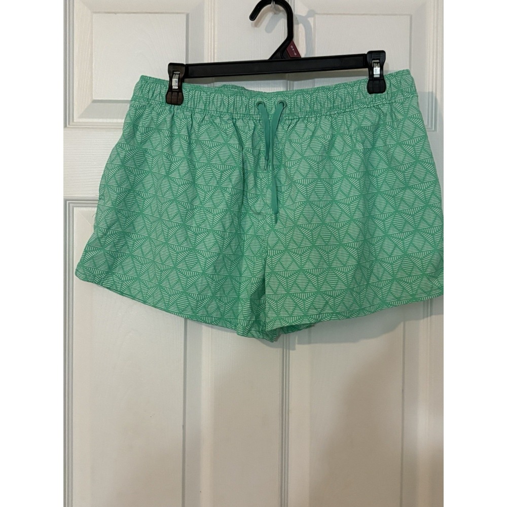 Lauren James Women's‎ Green Geometric Casual Shorts L Drawstring Pockets